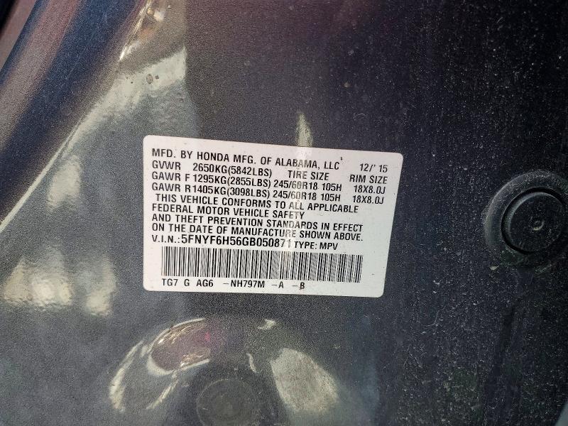 Aukcja sprzedaży 2016 Honda Pilot, vin: 5FNYF6H56GB050871, numer aukcji: 57561916