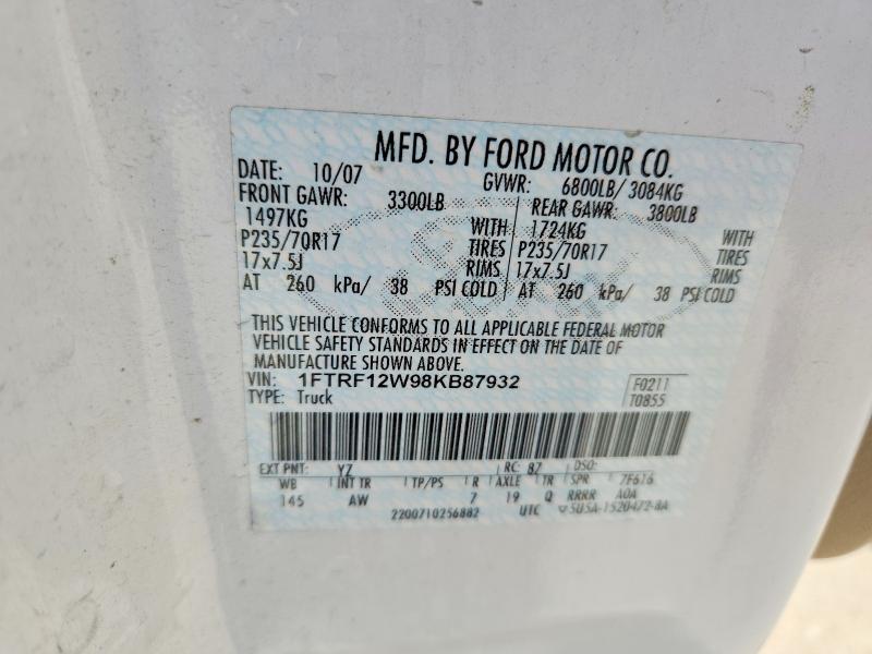 Aukcja sprzedaży 2008 Ford F150, vin: 1FTRF12W98KB87932, numer aukcji: 58284586