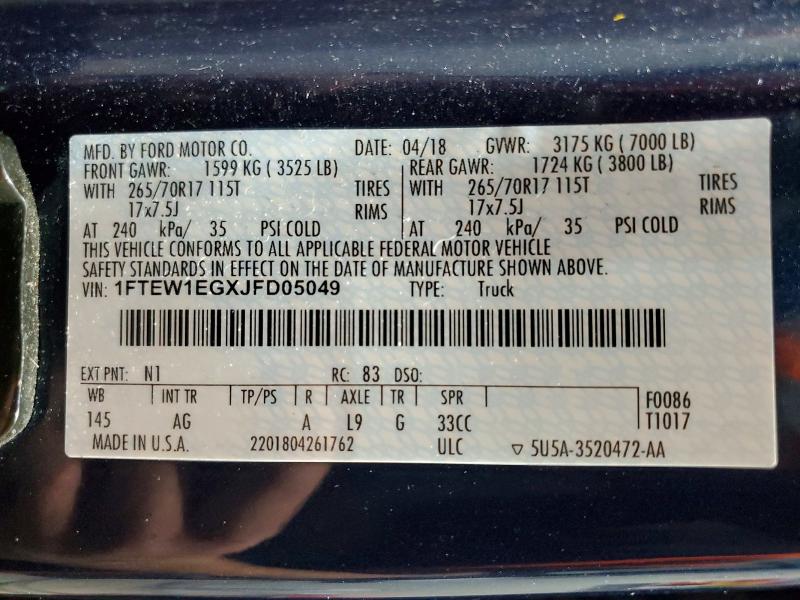 Aukcja sprzedaży 2018 Ford F150, vin: 1FTEW1EGXJFD05049, numer aukcji: 59188466
