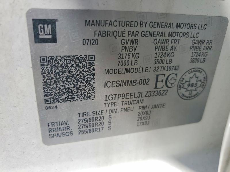 Aukcja sprzedaży 2020 Gmc Sierra, vin: 1GTP9EEL3LZ333622, numer aukcji: 56352416