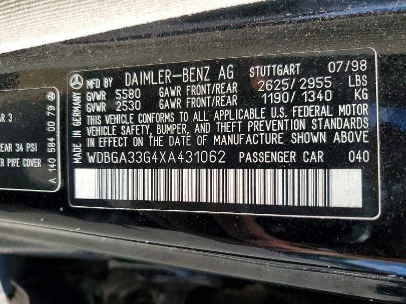 1999 Mercedes-benz S მანქანა იყიდება აუქციონზე, vin: WDBGA33G4XA431062, აუქციონის ნომერი: 57673766