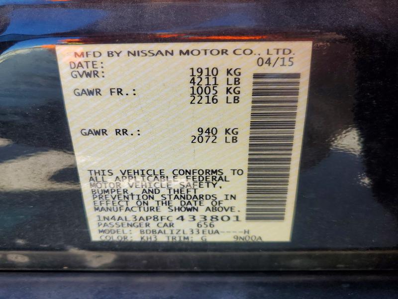 Aukcja sprzedaży 2015 Nissan Altima, vin: 1N4AL3AP8FC433801, numer aukcji: 55162886