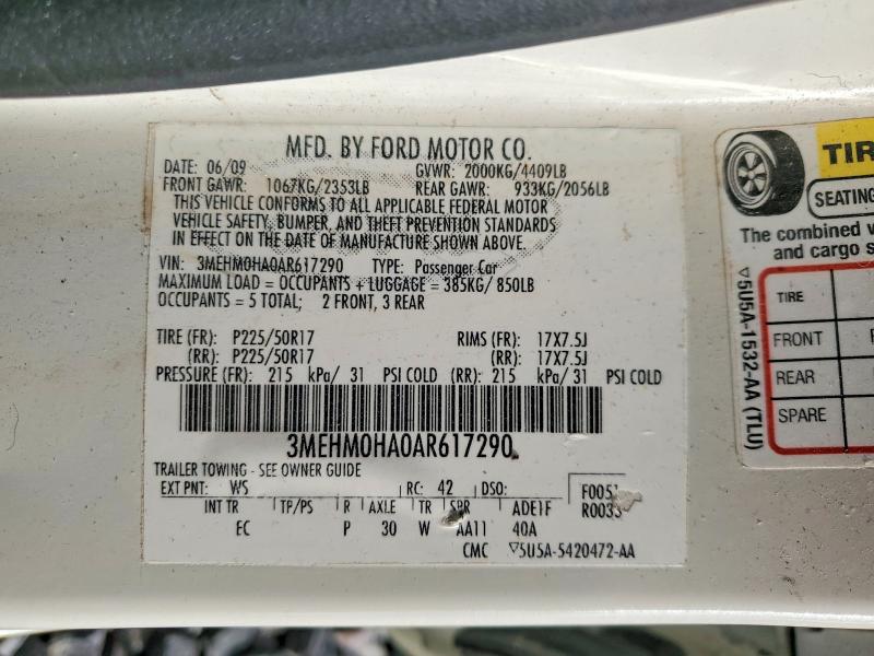 41634286 :رقم المزاد ، 3MEHM0HA0AR617290 vin ، 2010 Mercury Milan مزاد بيع