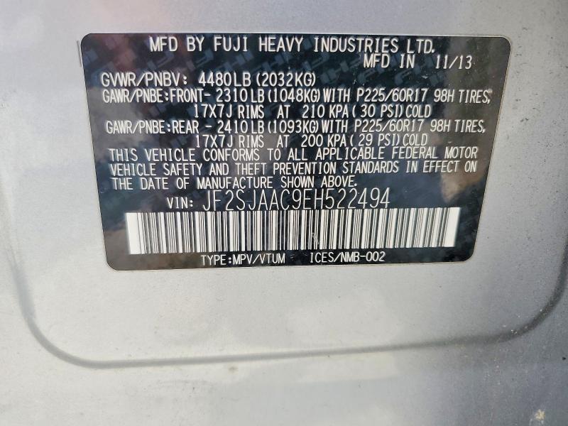 59280486 :رقم المزاد ، JF2SJAAC9EH522494 vin ، 2014 Subaru Forester مزاد بيع