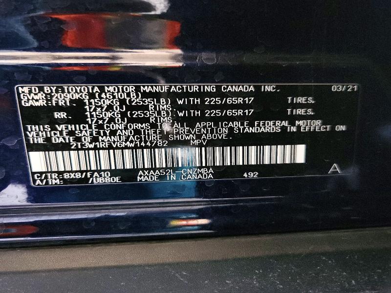 2021 Toyota Rav4 მანქანა იყიდება აუქციონზე, vin: 2T3W1RFV6MW144782, აუქციონის ნომერი: 59002706