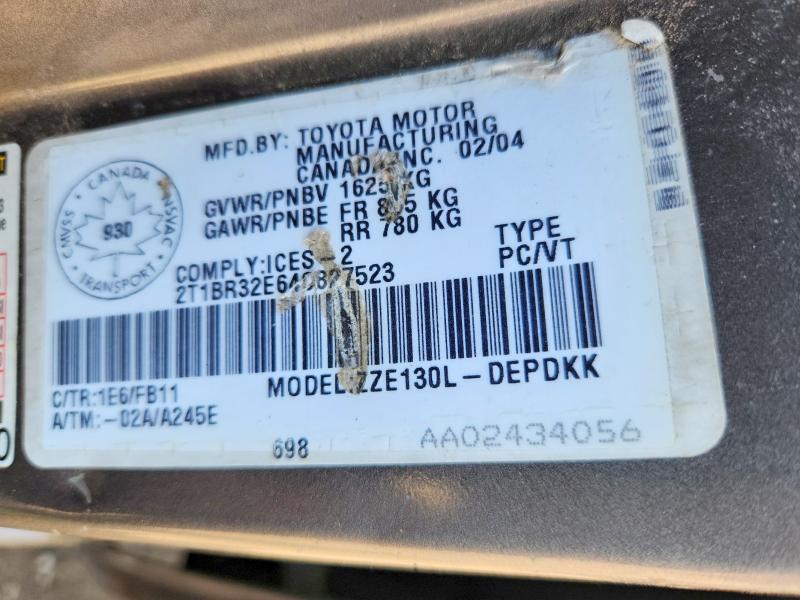 Продаж на аукціоні авто 2004 Toyota Corolla, vin: 2T1BR32E64C827523, номер лоту: 56068906
