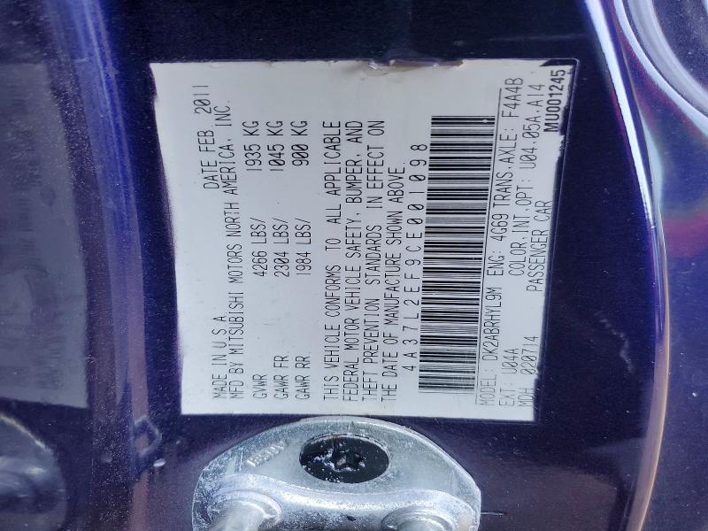 57935076 :رقم المزاد ، 4A37L2EF9CE001098 vin ، 2012 Mitsubishi Eclipse مزاد بيع