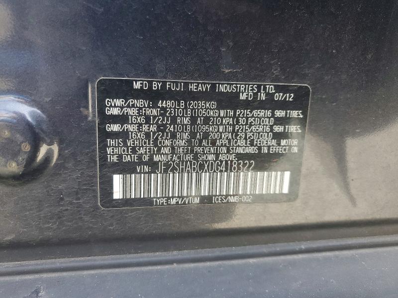 58512346 :رقم المزاد ، JF2SHABCXDG418322 vin ، 2013 Subaru Forester مزاد بيع