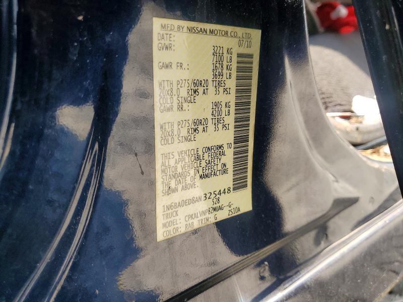 57300696 :رقم المزاد ، 1N6BA0ED8AN325448 vin ، 2010 Nissan Titan مزاد بيع