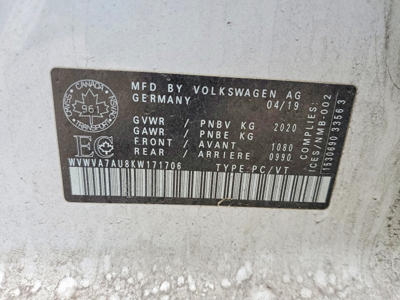 Aukcja sprzedaży 2019 Volkswagen Golf R, vin: WVWVA7AU8KW171706, numer aukcji: 57090236