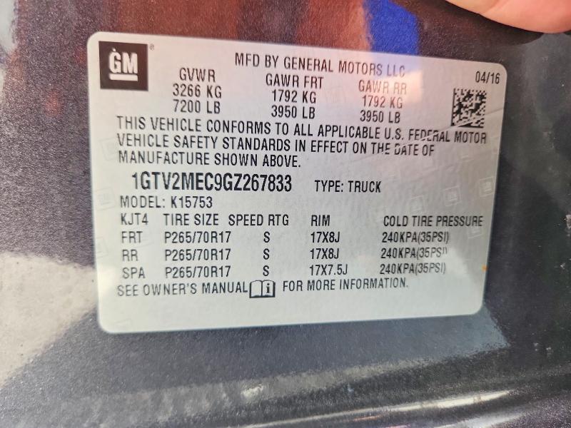 Aukcja sprzedaży 2016 Gmc Sierra, vin: 1GTV2MEC9GZ267833, numer aukcji: 58181996