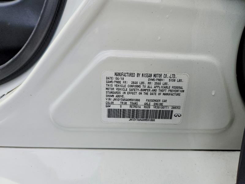 2019 Infiniti Q50 მანქანა იყიდება აუქციონზე, vin: JN1EV7AR4KM591896, აუქციონის ნომერი: 59118016
