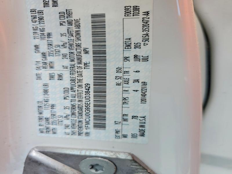 2014 Ford Escape მანქანა იყიდება აუქციონზე, vin: 1FMCU0G95EUD38429, აუქციონის ნომერი: 58245866