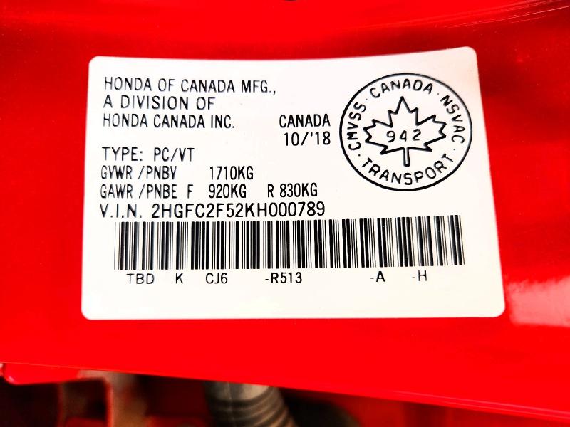 Продажа на аукционе авто 2019 Honda Civic, vin: 2HGFC2F52KH000789, номер лота: 57663056