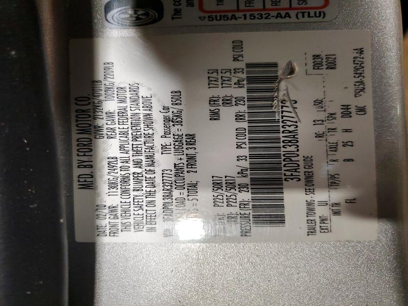 Продажа на аукционе авто 2010 Ford Fusion, vin: 3FADP0L38AR327773, номер лота: 58452286