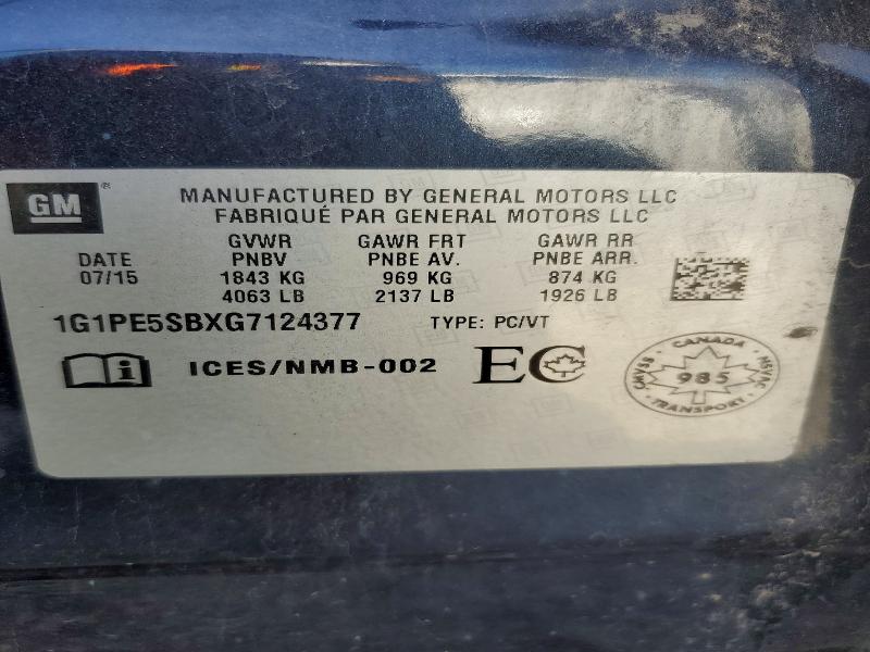 58847086 :رقم المزاد ، 1G1PE5SBXG7124377 vin ، 2016 Chevrolet Cruze Limited مزاد بيع