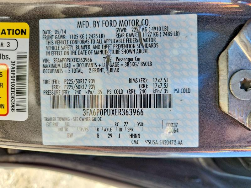 Продажа на аукционе авто 2014 Ford Fusion, vin: 3FA6P0PUXER363966, номер лота: 57132636