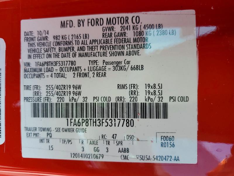 Aukcja sprzedaży 2015 Ford Mustang, vin: 1FA6P8TH3F5317780, numer aukcji: 56593516