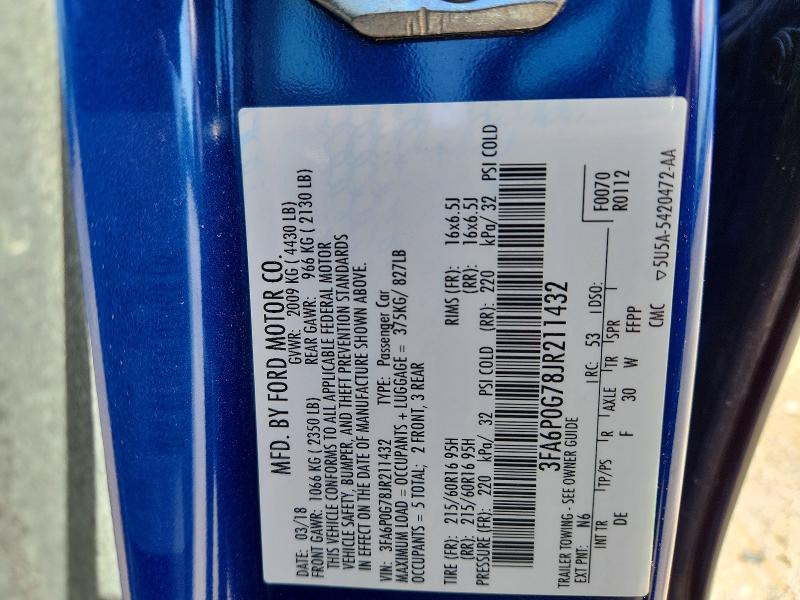 Aukcja sprzedaży 2018 Ford Fusion, vin: 3FA6P0G78JR211432, numer aukcji: 58579646