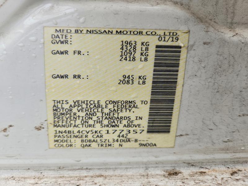 Продажа на аукционе авто 2019 Nissan Altima, vin: 1N4BL4CV5KC177357, номер лота: 58809616