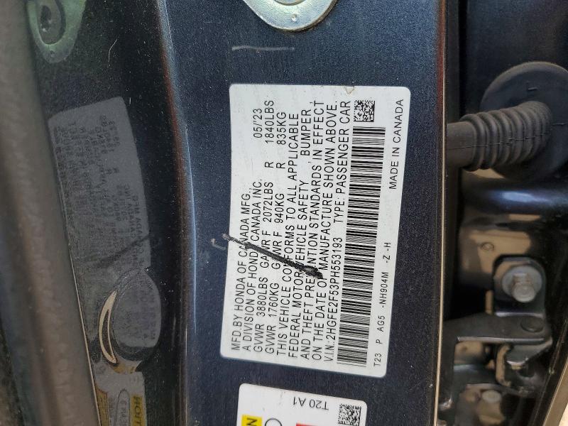 55729066 :رقم المزاد ، 2HGFE2F53PH553193 vin ، 2023 Honda Civic مزاد بيع