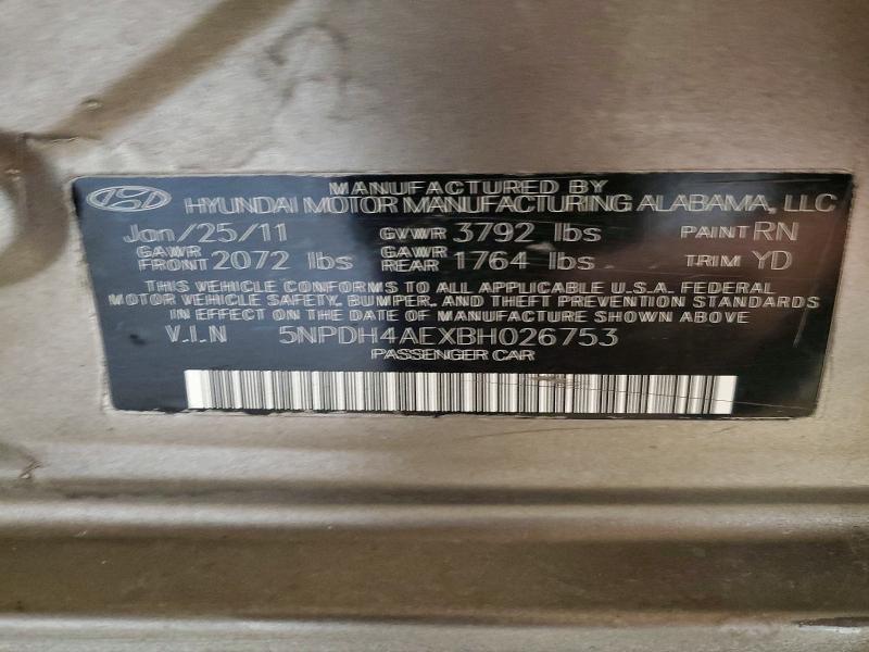 Продаж на аукціоні авто 2011 Hyundai Elantra Gls Automati, vin: 5NPDH4AEXBH026753, номер лоту: 58209576