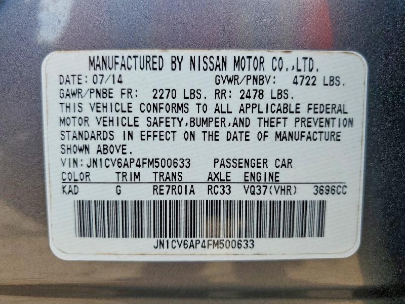 Продаж на аукціоні авто 2015 Infiniti Q40, vin: JN1CV6AP4FM500633, номер лоту: 56972376