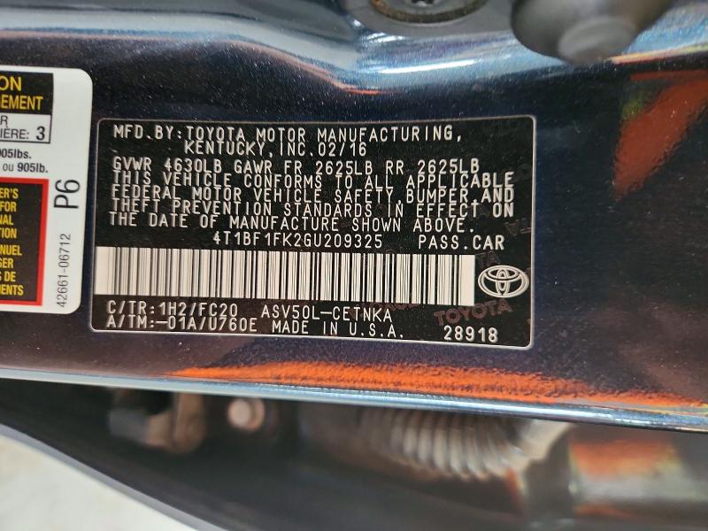 Aukcja sprzedaży 2016 Toyota Camry, vin: 4T1BF1FK2GU209325, numer aukcji: 56310136