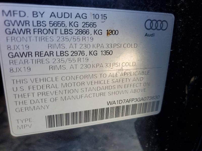 2016 Audi Q5 მანქანა იყიდება აუქციონზე, vin: WA1D7AFP3GA073630, აუქციონის ნომერი: 56823516