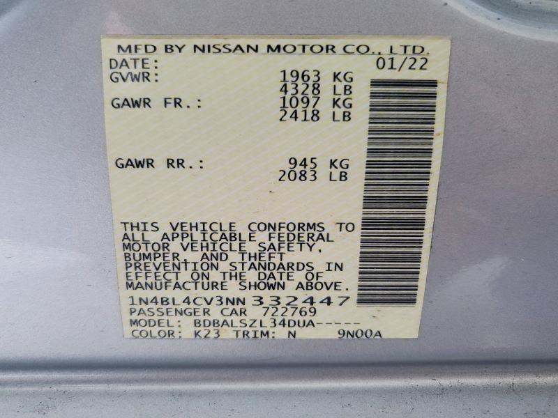 Aukcja sprzedaży 2022 Nissan Altima, vin: 1N4BL4CV3NN332447, numer aukcji: 58352296