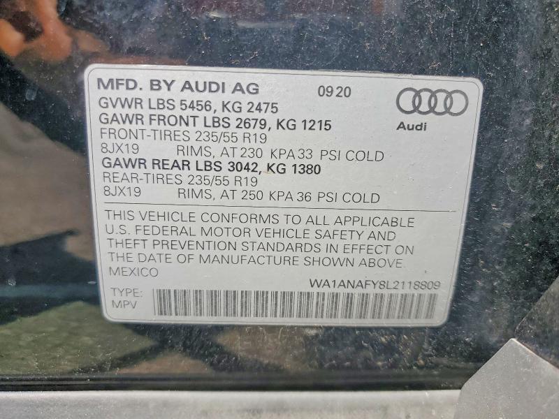 Продаж на аукціоні авто 2020 Audi Q5, vin: WA1ANAFY8L2118809, номер лоту: 57539746