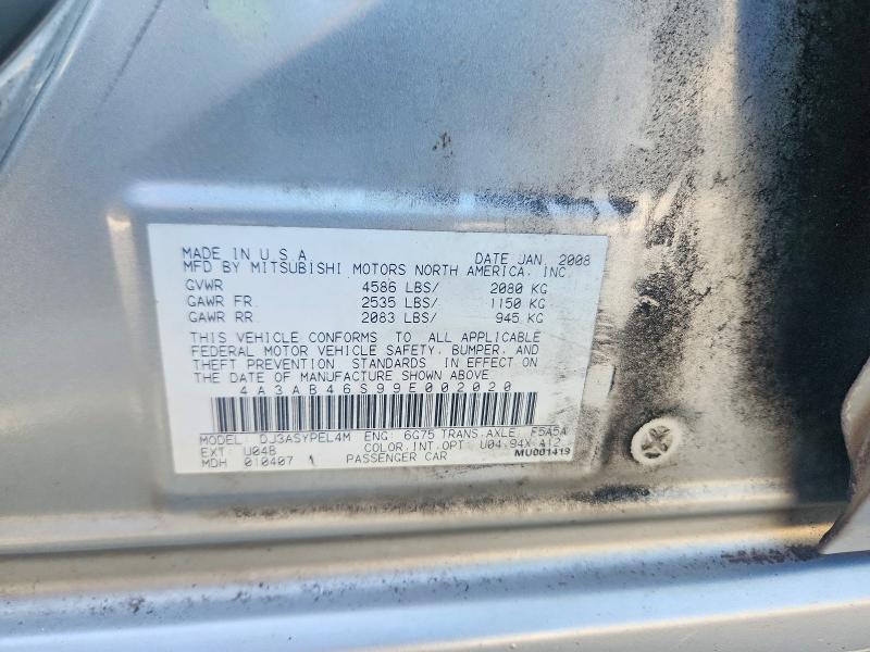 Aukcja sprzedaży 2009 Mitsubishi Galant, vin: 4A3AB46S99E002020, numer aukcji: 58968546
