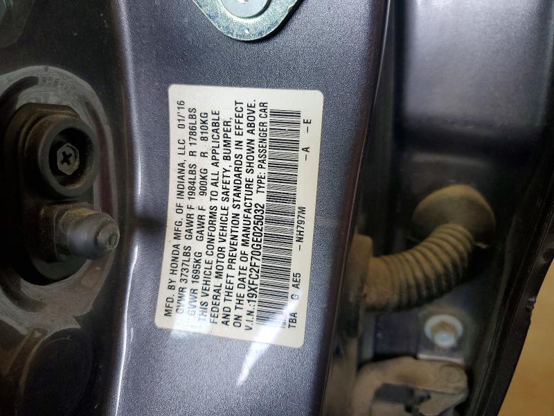 Продаж на аукціоні авто 2016 Honda Civic, vin: 19XFC2F70GE025032, номер лоту: 58329766