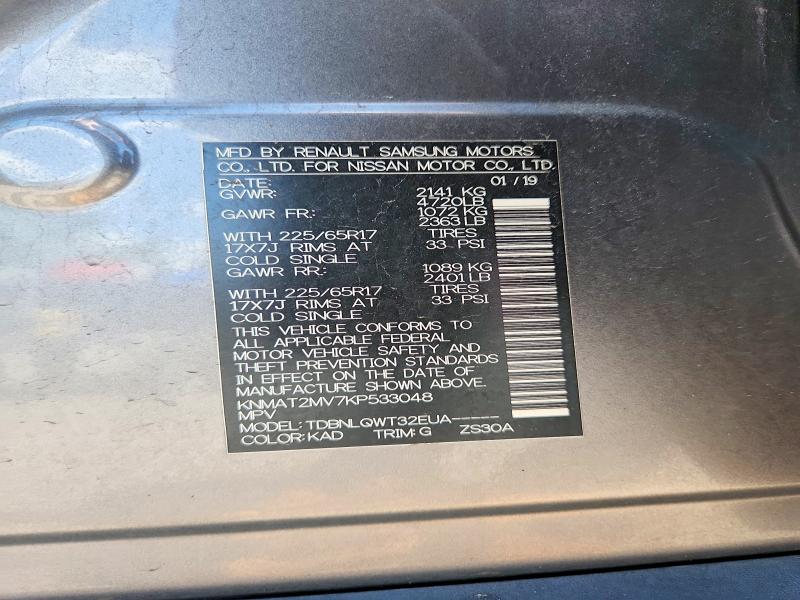 Aukcja sprzedaży 2019 Nissan Rogue, vin: KNMAT2MV7KP533048, numer aukcji: 55616166
