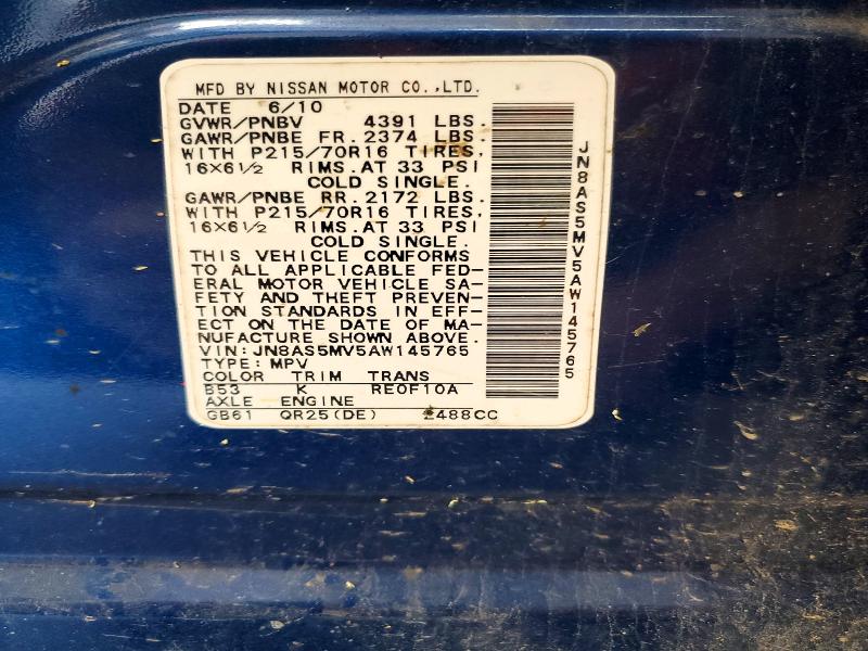 2010 Nissan Rogue მანქანა იყიდება აუქციონზე, vin: JN8AS5MV5AW145765, აუქციონის ნომერი: 52227186