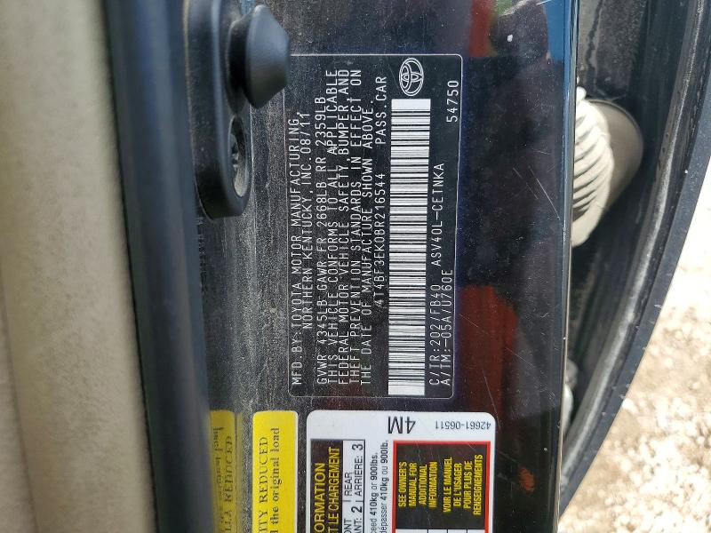 2011 Toyota Camry მანქანა იყიდება აუქციონზე, vin: 4T4BF3EK0BR216544, აუქციონის ნომერი: 56770196