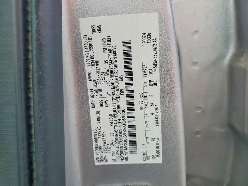 2014 Ford Escape მანქანა იყიდება აუქციონზე, vin: 1FMCU0G9XEUC69236, აუქციონის ნომერი: 57085416