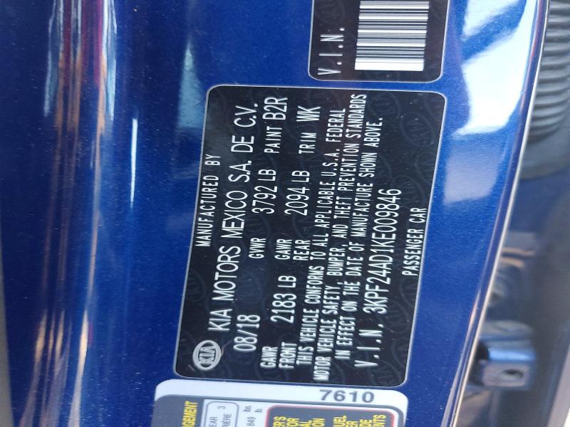 56090846 :رقم المزاد ، 3KPF24AD1KE009846 vin ، 2019 Kia Forte مزاد بيع