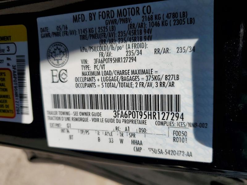 2017 Ford Fusion მანქანა იყიდება აუქციონზე, vin: 3FA6P0T95HR127294, აუქციონის ნომერი: 55540406
