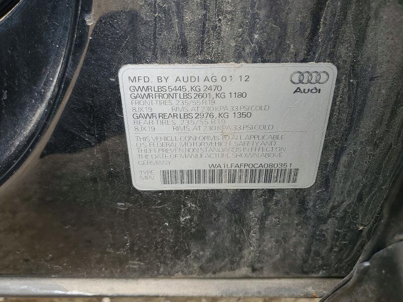 2012 Audi Q5 მანქანა იყიდება აუქციონზე, vin: WA1LFAFP0CA080351, აუქციონის ნომერი: 57510486
