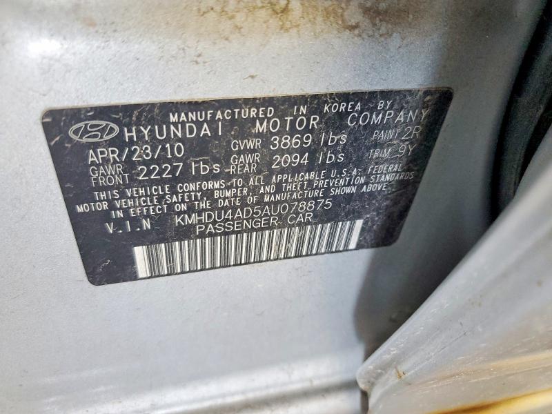55332646 :رقم المزاد ، KMHDU4AD5AU078875 vin ، 2010 Hyundai Elantra مزاد بيع