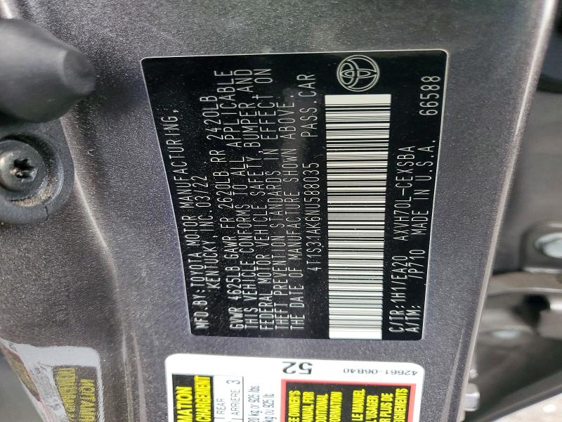 Продажа на аукционе авто 2022 Toyota Camry Hybrid, vin: 4T1S31AK6NU588035, номер лота: 57266746