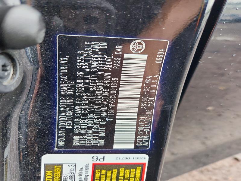 Aukcja sprzedaży 2012 Toyota Camry, vin: 4T1BF1FK8CU091629, numer aukcji: 58522766