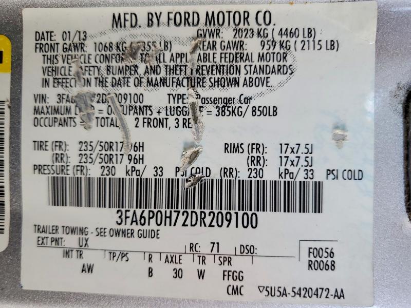 Aukcja sprzedaży 2013 Ford Fusion, vin: 3FA6P0H72DR209100, numer aukcji: 57487896