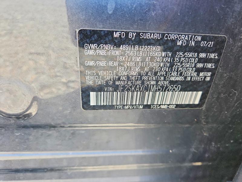 Aukcja sprzedaży 2021 Subaru Forester, vin: JF2SKAXC1MH572650, numer aukcji: 55835126