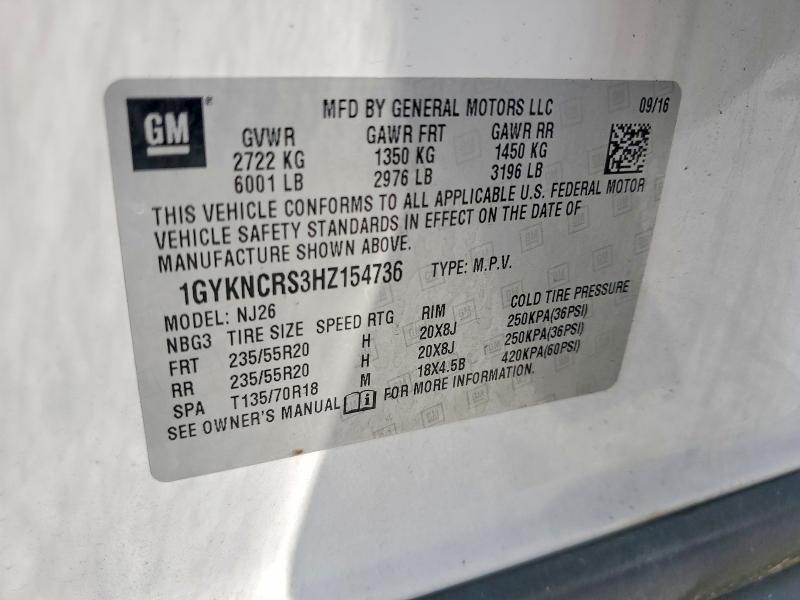 2017 Cadillac Xt5 მანქანა იყიდება აუქციონზე, vin: 1GYKNCRS3HZ154736, აუქციონის ნომერი: 58968036