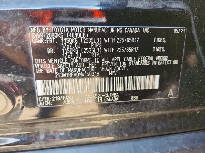 56930856 :رقم المزاد ، 2T3W1RFV0MW150318 vin ، 2021 Toyota Rav4 مزاد بيع