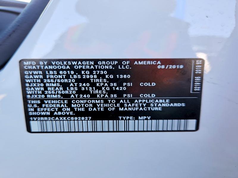 Продажа на аукционе авто 2019 Volkswagen Atlas, vin: 1V2RR2CAXKC592827, номер лота: 56065156