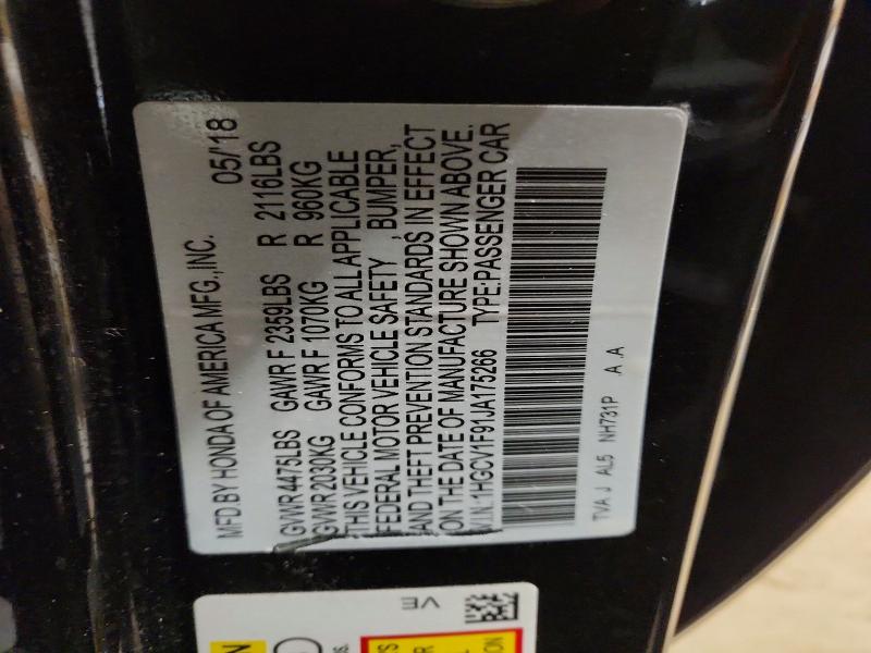 Aukcja sprzedaży 2018 Honda Accord, vin: 1HGCV1F91JA175266, numer aukcji: 57661296