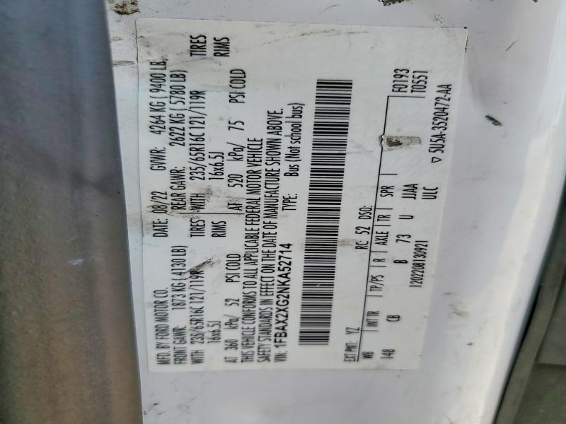 Aukcja sprzedaży 2022 Ford Transit, vin: 1FBAX2XG2NKA52714, numer aukcji: 55670806